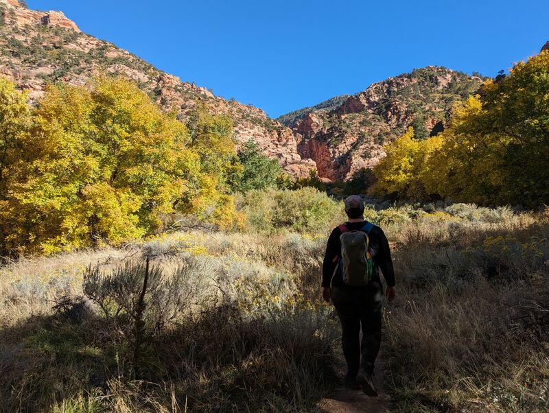 The beginning of the hike. Guides claim it's not that interesting, but I couldn't disagree more. As we worked out way up the valley we were treated to colourful leaves, the calls of birds, and remarkable red rock.