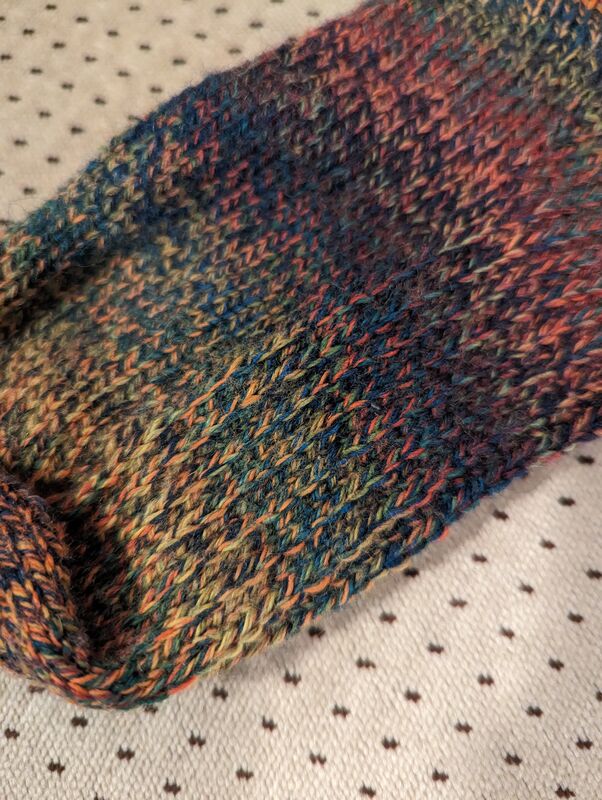 A close-up of one of the socks showing the heel stitch fabric.