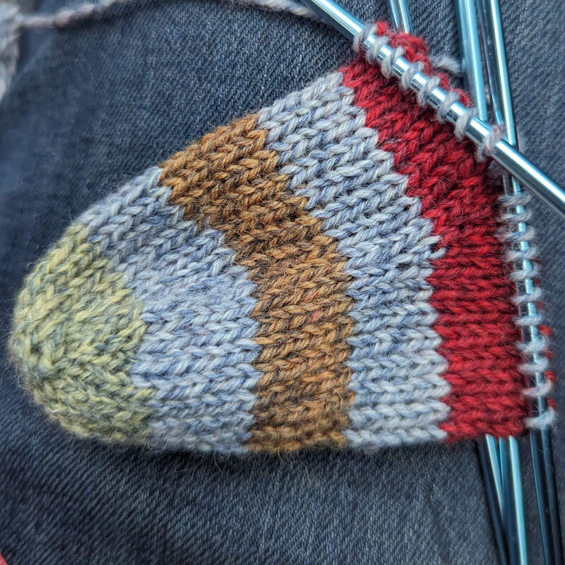 A view of the gusset increases from the side, showing the shaping.